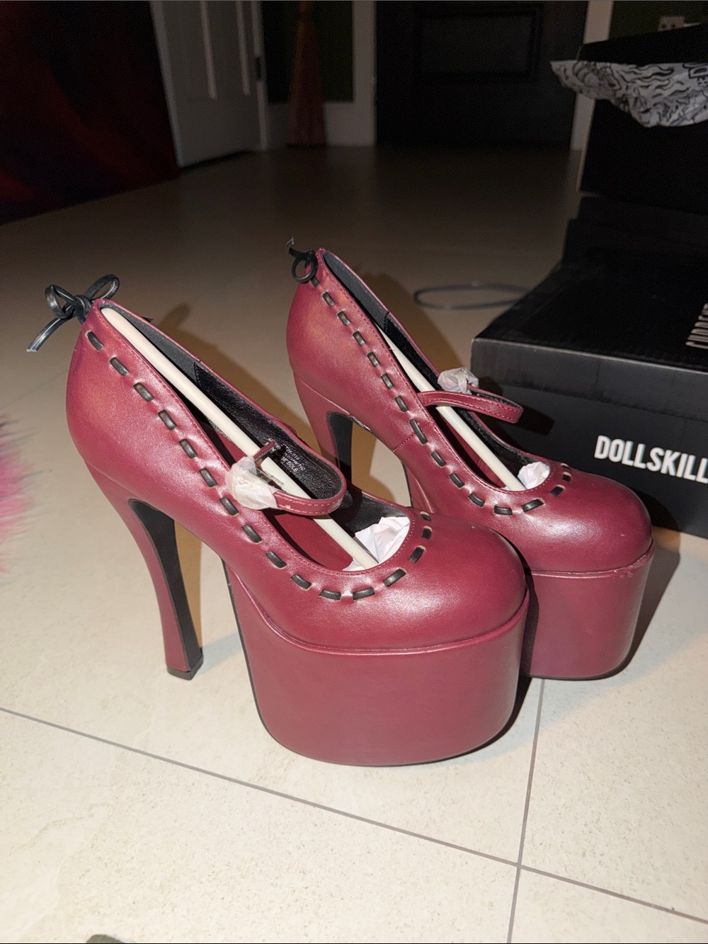 Sugar Thrillz Burgundy Platform Mary Jane Heels